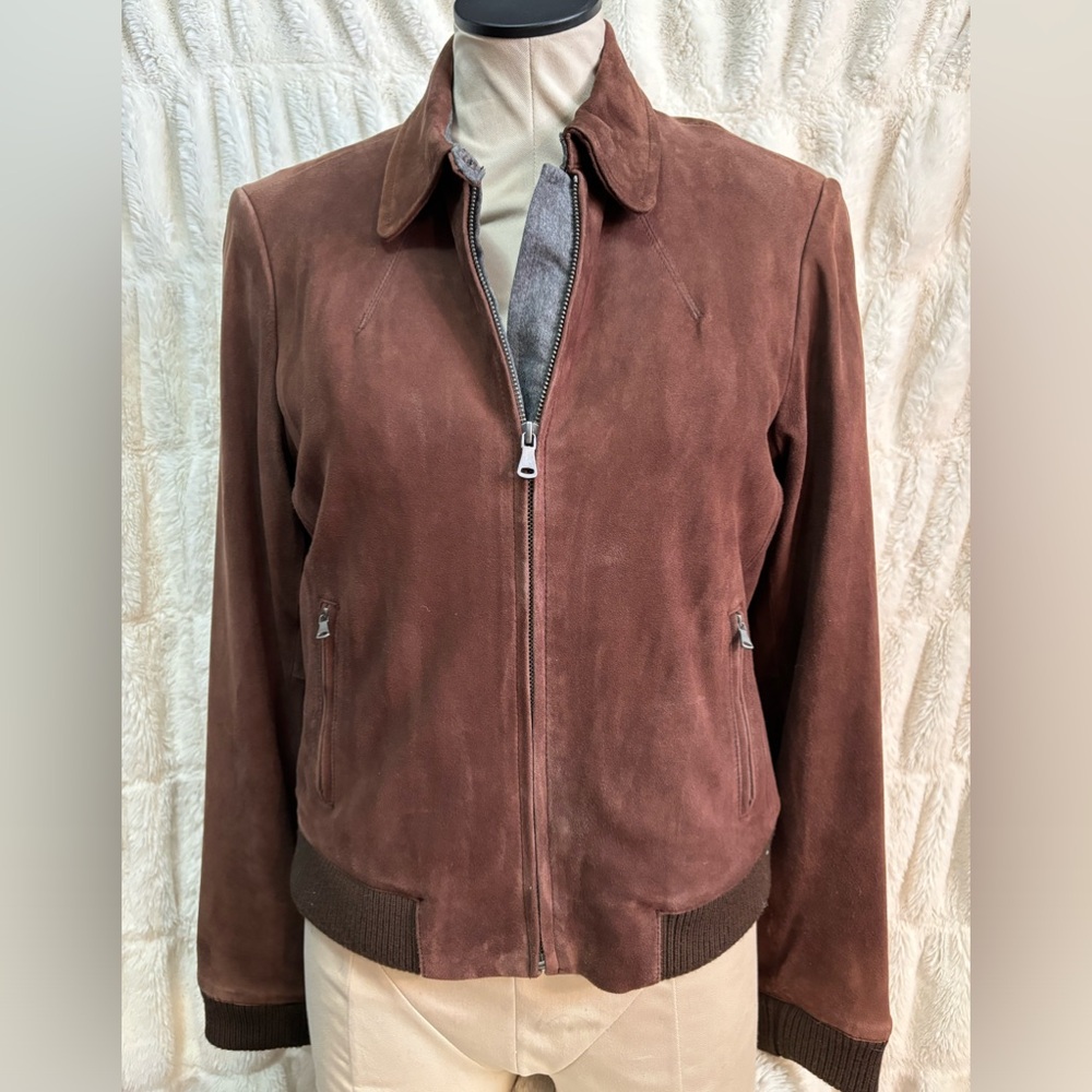 Talbots Brown Suede Jacket with Zip Front size 10